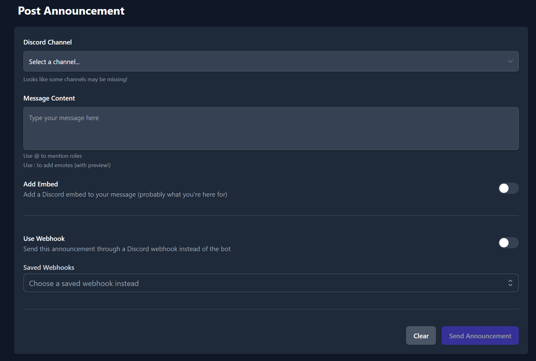 Announcements Screen